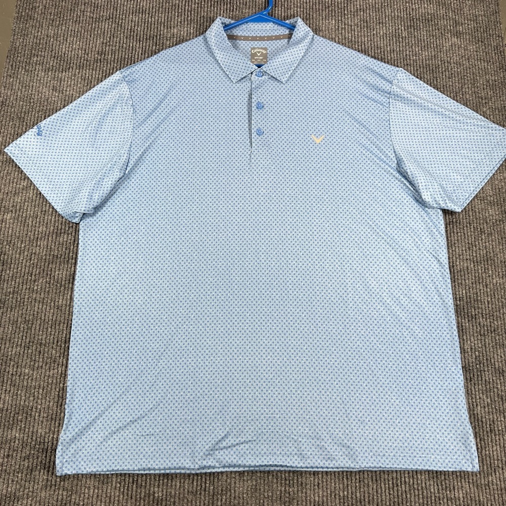 Callaway Polo Shirt Mens 2XL XXL Blue Geometric Performance Short Sleeve Golf - Picture 3 of 13